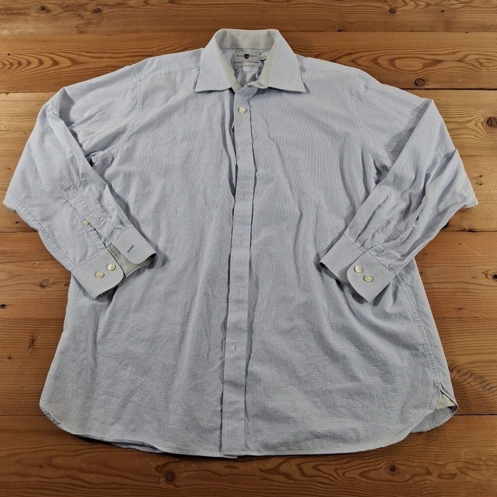 Black Brown Button Up Long Sleeve Shirt Mens Blue 34/35